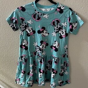 H&M Disney Girls Turquoise Minnie Mouse Short Sleeve Cotton Dress Size 6X/7